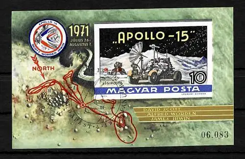 Hongrie: Apollo 15, bloc #87B, cacheté