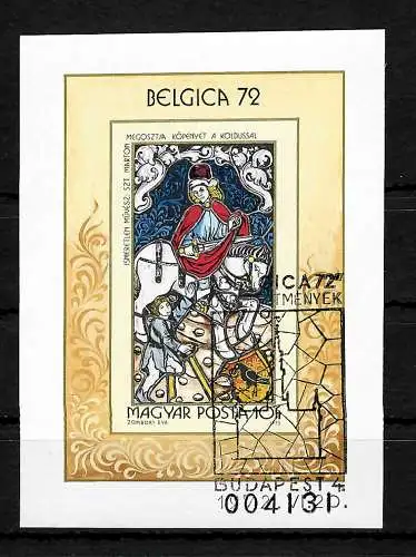 Hongrie: Exposition des timbres Belgium '72, bloc #90B, cacheté