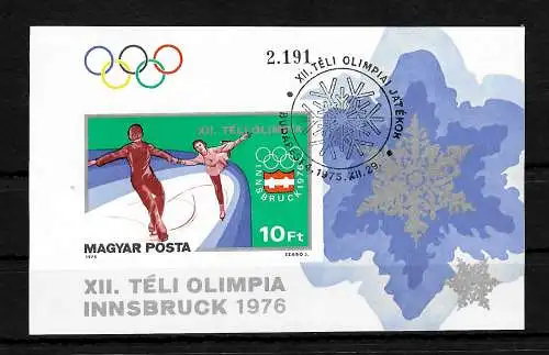 Hongrie: Jeux olympiques d'hiver 1976, Innsbruck, bloc #116B, cacheté