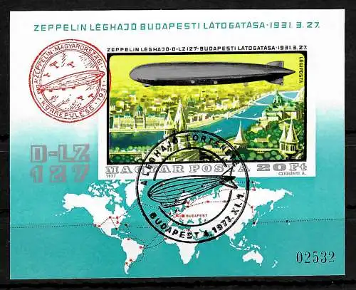 Ungarn: Geschichte der Luftfahrt, Zeppelin, #127B, gestempelt