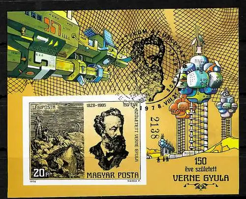 Hongrie: 150e anniversaire de Jules Verne #133B, cacheté