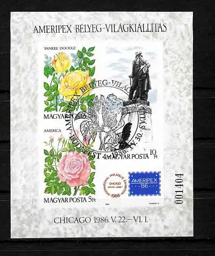 Ungarn: Briefmarkenausstellung AMERIPEX '86, Chicago  #184B, gestempelt