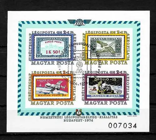 Hongrie: timbres de l'aéroport Exposition AEROFILA '74, #109B, cacheté