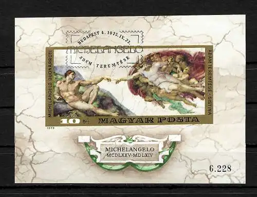 Hongrie: 500e anniversaire de Michelangelo Buonarroti, #110B, cacheté, Folder