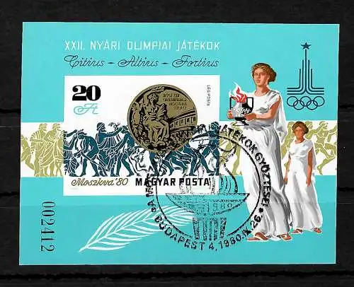 Hongrie: Médaille de Jeux olympiques d'été Moscou, #145B, cacheté