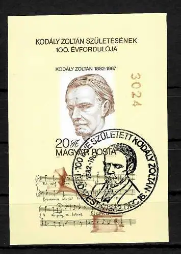 Hongrie: 100e anniversaire de Zoltan Kodaly, #160B, cacheté