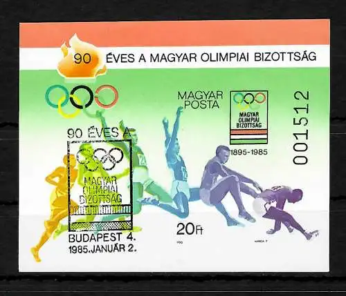 Ungarn: 90 Jahre Ungarisches Olympisches Komittee,  #175B gestempelt