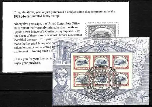 États-Unis: Inverted Jenny, bloc of stamps, 2013