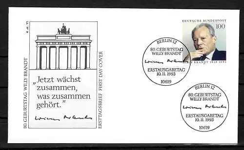 Bund: 80. Geburtstag von Willy Brandt, Künstler FDC, #1706