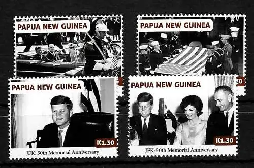 Papouasie Nouvelle Guinée: 50e anniversaire de la mort de John F. Kennedy, 4 timbres frais, **