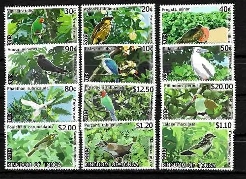 Tonga: 12 Briefmarken mit Flora und Fauna - Vögel, postfrisch