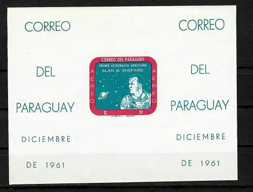 Paraguay: Espace Alan B. Shepard, bloc post-frais non-denté, Bloc #13