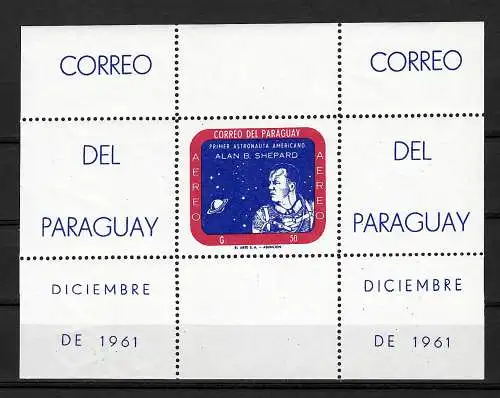 Paraguay: Espace Alan B. Shepard, bloc post-frais denté, Bloc #12