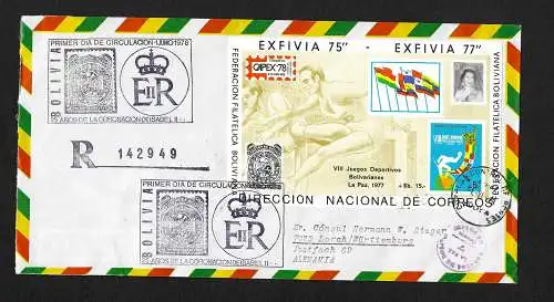 Bolivie: 25 ans de couronnement Reine Elisabeth, exposition Honduras 78, bloc 75