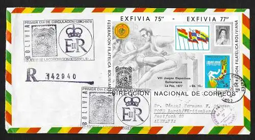 Bolivie: 25 ans de couronnement Reine Elisabeth, exposition Honduras 78, bloc 77