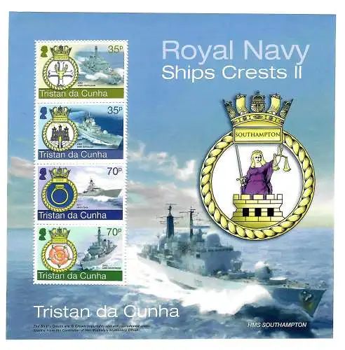 Tristan da Cunha Navires de guerre de la Marine Royale #1121-24, bloc #65 **