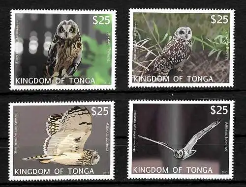 Tonga: 5x Flugpostmarken mit Vögeln-Eulen, postfrisch, #1793-96