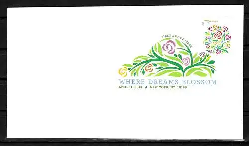 USA: Où les rêves fleurissent 2013 FDC, avec des couleurs