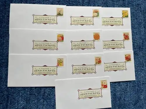 USA: Vintage Seed Packets: 10x FDC avec tampon de couleur