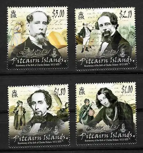 Pitcairn Islands: 200ème anniversaire de Charles Dickens #869-872 post-fraîchissement