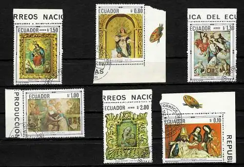 Ecuador: Christliche Gemälde und Skulputren, Künstler #1403-08, gestempelt