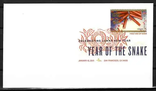 États-Unis:Chinese New Year: Yéar of the Snake, 2013, FDC, Tampon de couleur