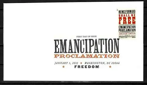 USA: Emanciation, Proclamation 1869, Abraham Lincoln, FDC, Tampon de couleur