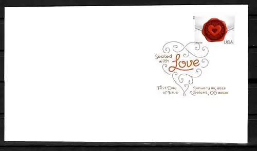 États-Unis: Sealed with Love, Loveland, CO, FDC, Tampon de couleur