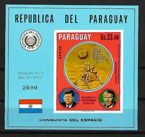 Paraguay: Apollo 11, Conquista del Espacio, #2016, Block 138, mnh