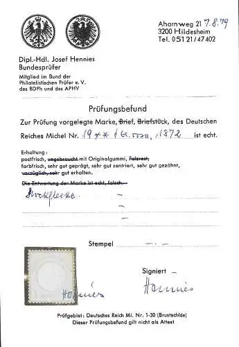 DR: MiNr. 19, **, postfrisch, älterer BPP Befund