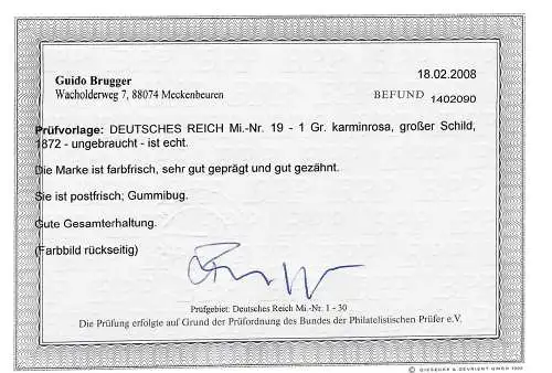 DR: MiNr. 19, *, farbfrisch, ungebraucht, BPP Befund