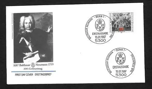 Bund: 300. Geburtstag von Balthasar Neumann, FDC, MiNr. 1307