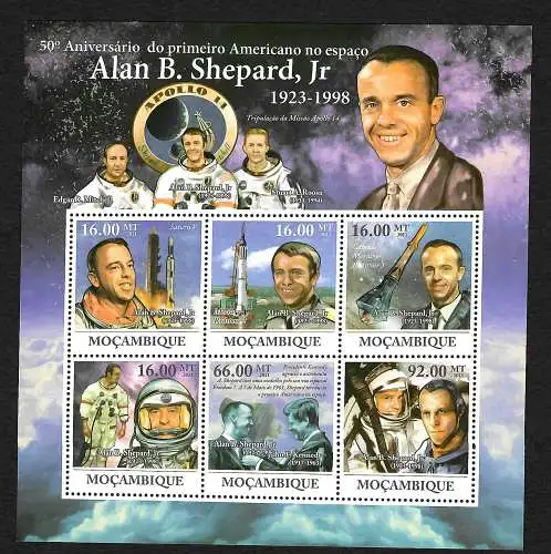 Mocambique: Alan B. Shpard, Espace: Saturne V, frais de port **