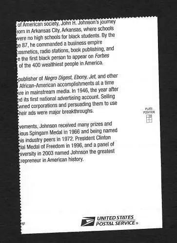 États-Unis: Black Heritage John H. Johnson, 9x stamp mnh