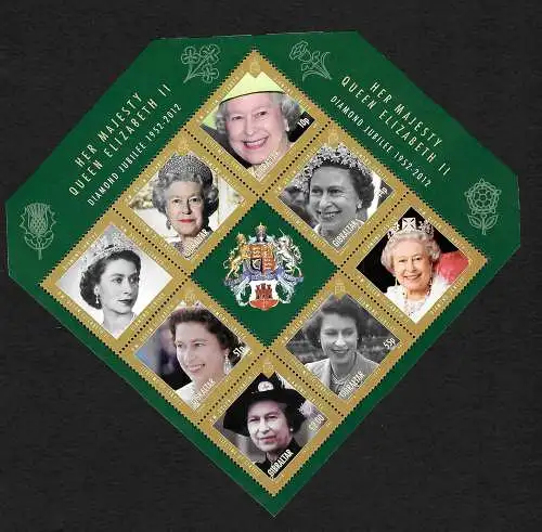 Gibraltar: Diamond Jubilee Majesty Queen Elizabeth II, Bloc 8x stamps, mnh