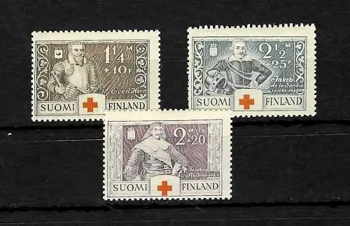 Finlande: Croix-Rouge: héros de guerre 3 timbres, frais de port #184-186