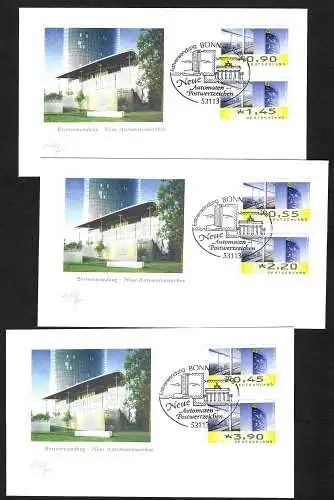 Bund: Automaten Briefmarken Post Tower Bonn, FDC 3 Briefe