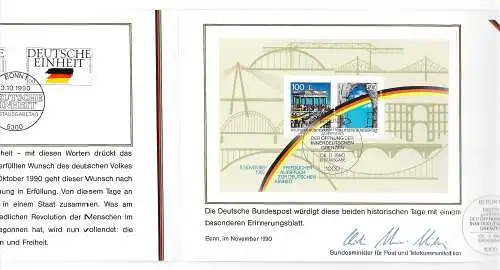 Confédération: Carte pliante Unicité et Justice et Liberté, Bulletin commémoratif 1990