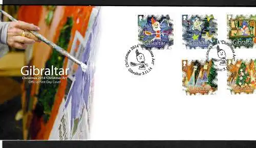 Gibraltar: Noël 2014, christmas, 5 timbres, FDC