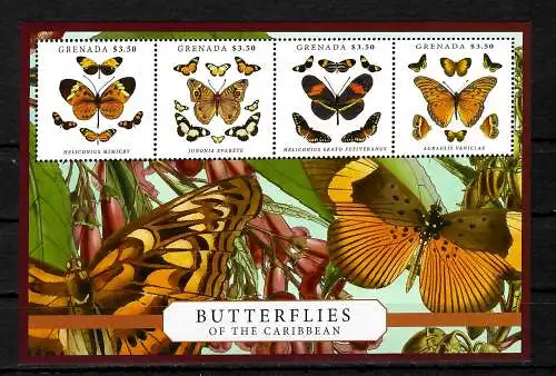 Grenada: Butterflies of the Caribbean, 4 stamps in a bloc, mnh