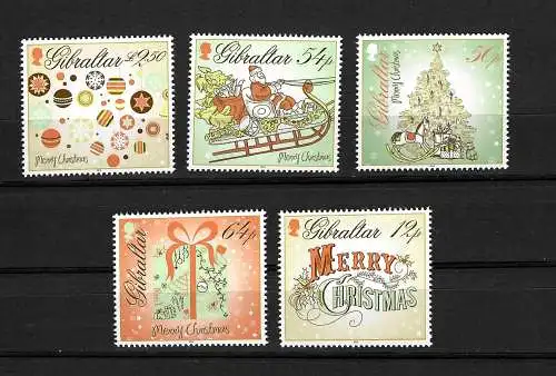 Gibraltar: Noël 2013, 5 timbres post-frais