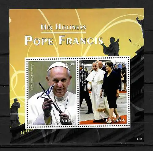 Guyana: His Holiness Pope Francis, Franziskus, Block postfrisch