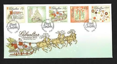 Gibraltar: Noël 2013, 5 timbres FDC