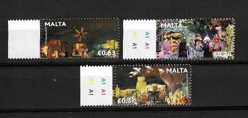 Malta: Weihnachten 2013, christmas, 3x Briefmarken postfrisch