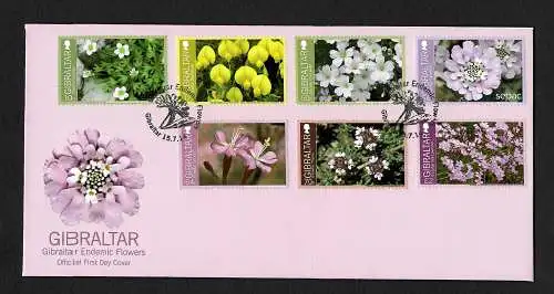 Gibraltar: Blumen: 7x Briefmarken als FDC