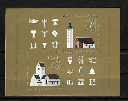 Islande: Eglises: bloc commémoratif autocollant, #1404-05, frais de port