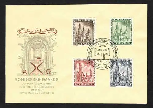 1953 Wiederaufbau Kaiser-Wilhelm-Gedächtniskirche, MiNr. 106-109, FDC