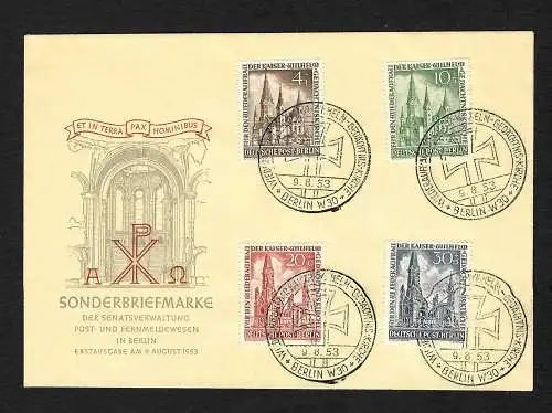 1953 Wiederaufbau Kaiser-Wilhelm-Gedächtniskirche, MiNr. 106-109 FDC