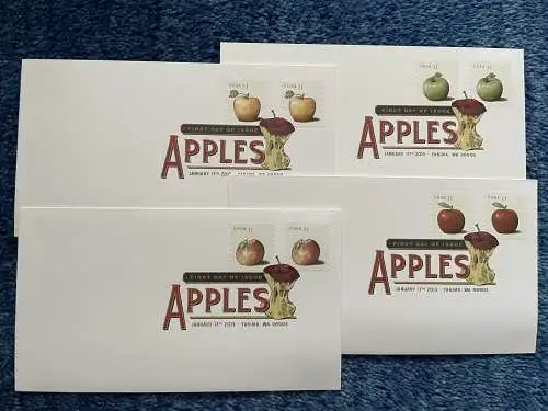 États-Unis: Apple, 4x FDC avec temple couleur