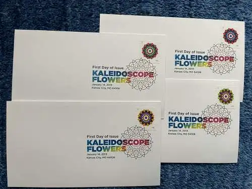 USA: 2013 Kaleidoscope Flowers, Kansas City.MO, 4x FDC mit Farb-Stempel